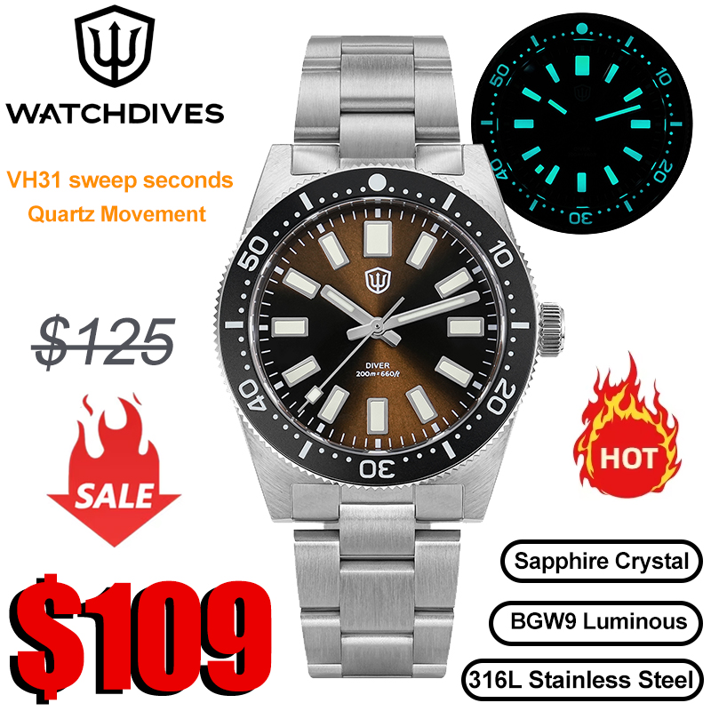 Jewelry Watches Vintage - Watchdives WD1965 V2 Luxury Diver Watch