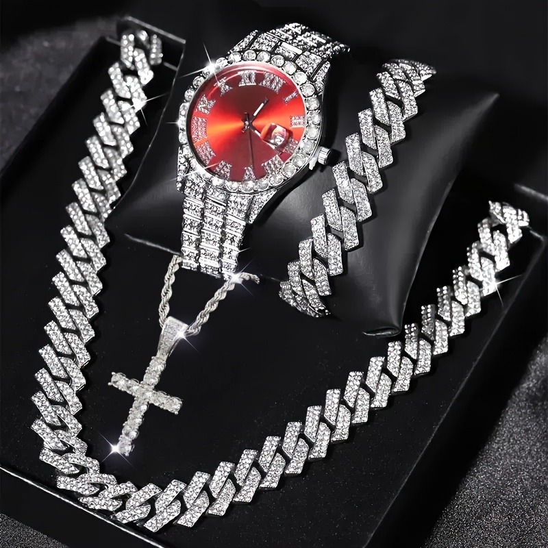 3/4PCS Hip Hop Iced Out Men's  - Icebox Jewelry Watches ulasan dan harga